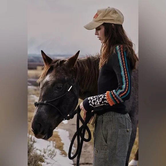 Free People Black Long Sleeve Switch it up Thermal Top Colorful Stripe Small - Picture 2 of 13